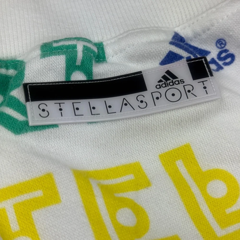 Adidas StellaSport Kids Joggers White Multicolor Logo Print Sweatpants AI8587 XS